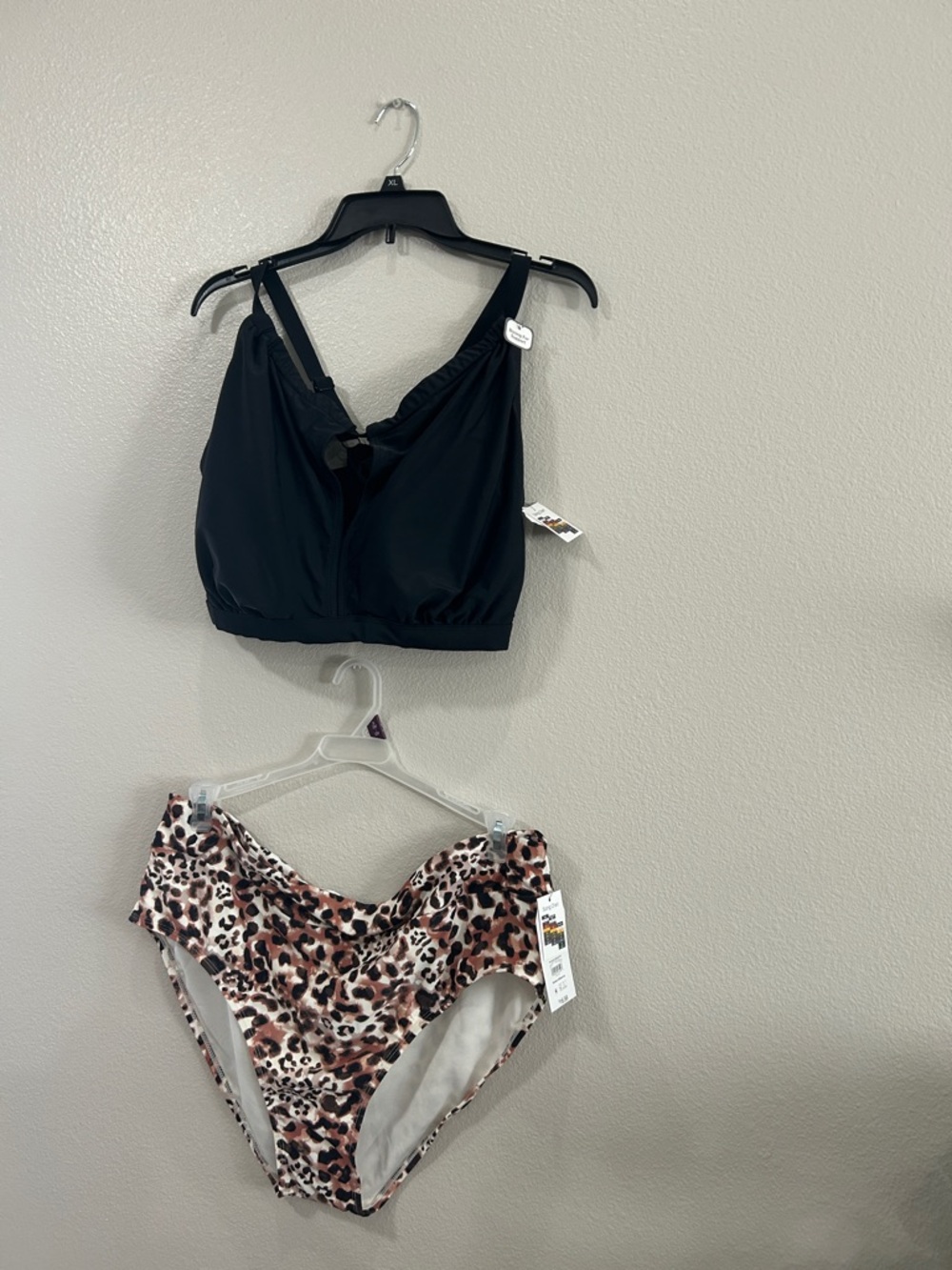 Black Bikini Top with Leopard Print High Waist Bottoms